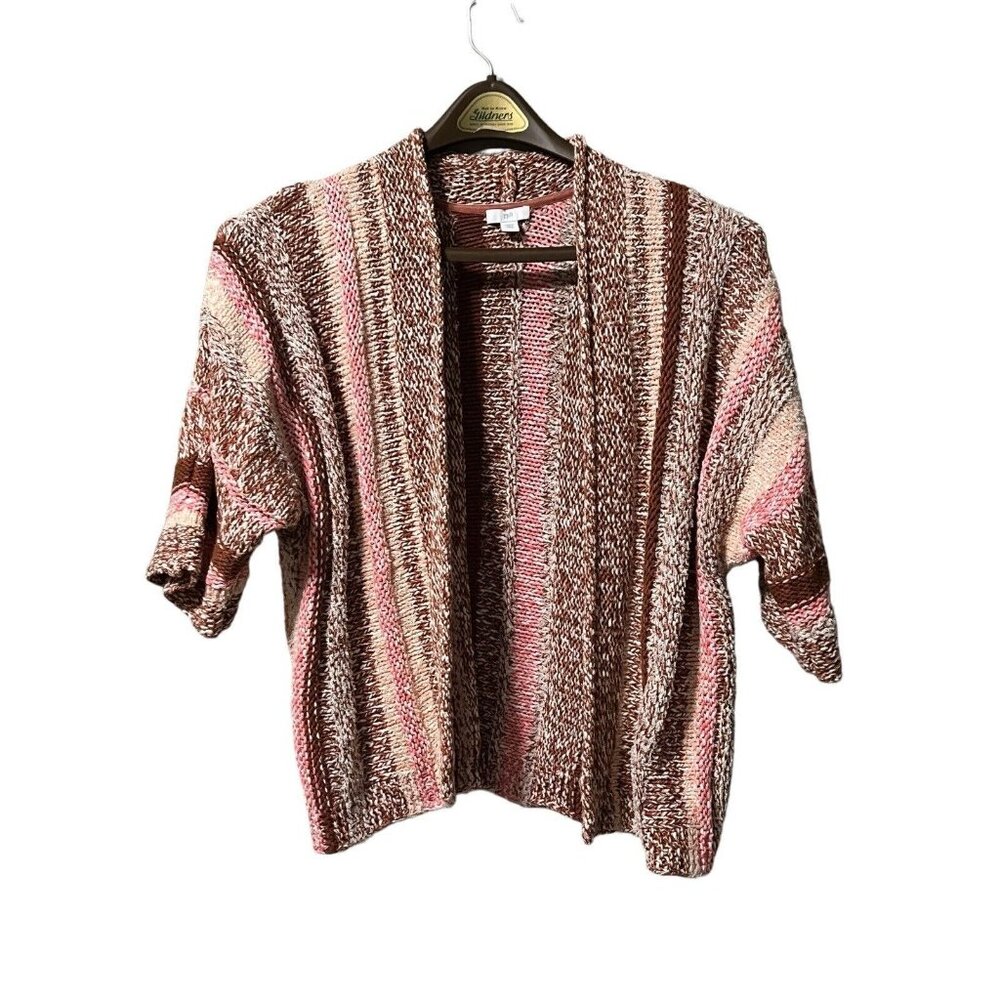 J. JILL Cardigan Knit Sweater Size Small P Chunky Half Sleeve Colorful Peasant